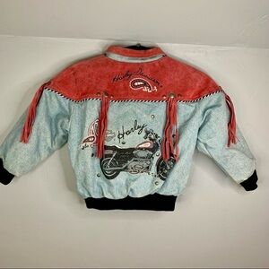 Harley Davidson Motorcycle Jean Suede Leather Kids Bomber Jacket